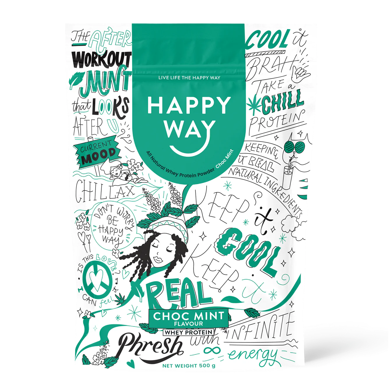 Happy Way Choc Mint Whey Protein Powder 500g
